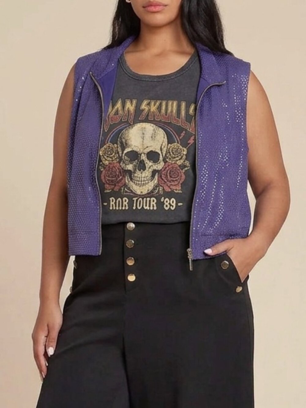 Sleeveless Sparkle Purple Mesh Top - XL
